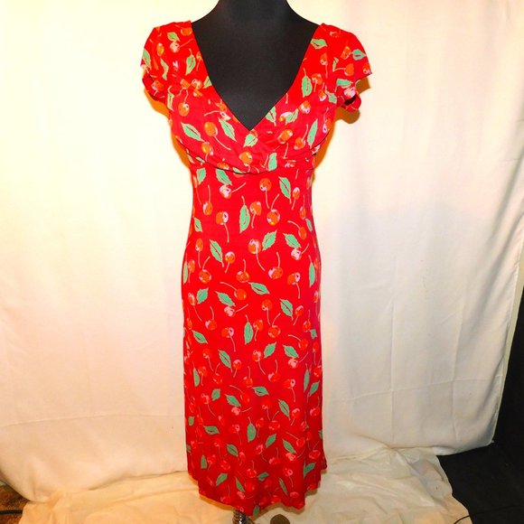 Free People Crossover Red Cherries Dress Size Medium - Picture 8 of 8